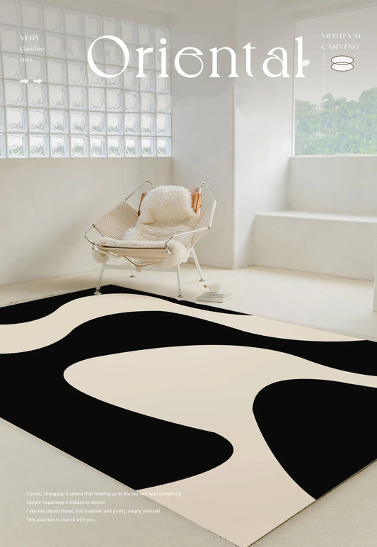 Black White Abstract Line Rug